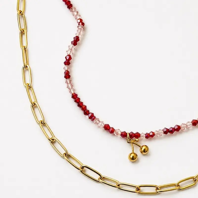 DIY Double Cherry Necklace Kit – Gold-Plated Chain & Glass Beads | Beginner Jewelry-Making Craft Ages 8+
