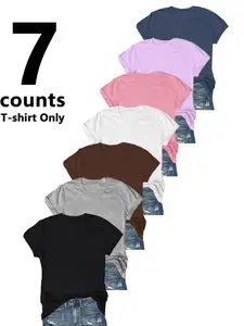 7-Pack Unisex Plain T-Shirts, Loose-Fit Short Sleeve Tops, High-Quality Cotton Blend, Comfortable, Soft & Breathable, Versatile Daily Wear