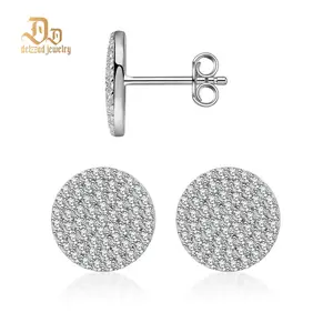 Delzzad 14K Gold-Plated Iced Out Circle Shape Earrings Lab-Created Moissanite Stud Earring S925 Sterling Silver Moissanite Jewelry Perfect Birthday Mother’s Day Christmas Gift for Men Women Wedding Set