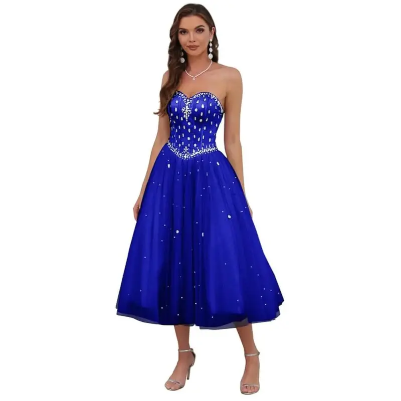 dama dresses royal blue ZAPAKA Women Royal Blue Prom Dress with Beading A-Line Sweetheart Party Dress, Royal Blue / UK8 main image 0