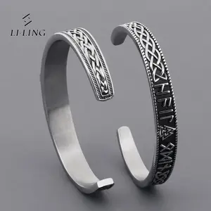 Viking Mjolnir Bracelet, Stainless Steel Norse Rune Cuff Bangle, Valknut Odin Symbol Jewelry for Men