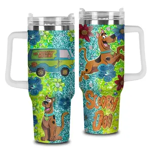 [Bar] Scooby-Doo Glitter 20oz & 40oz Stainless Steel Tumbler with Handle – Mystery Inc Cartoon Fan Insulated Mug, Classic Cartoon Street Style Cup, Leakproof Travel Gift.