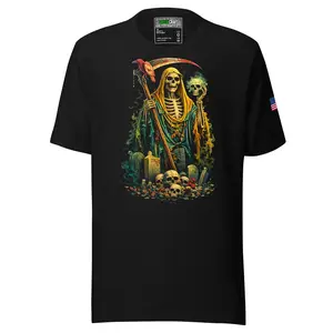 Unisex Reaper T-Shirt - Medium Length Fitted Short Sleeve Crew Neck Casual Rock Style Summer Cotton Fabric