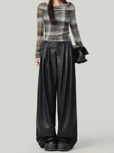 JCCC Women's Faux Leather Pants High Waisted Straight Leg Cropped Ankle Trousers with Pockets for All Seasons