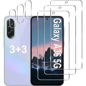 [3+3 Pack] Galaxy A36 5G Screen Protector + Camera Lens Protector, 9H Tempered Glass, Anti Scratch, Easy Installation, Bubble Free, HD Screen Protector for Samsung Galaxy A36 5G