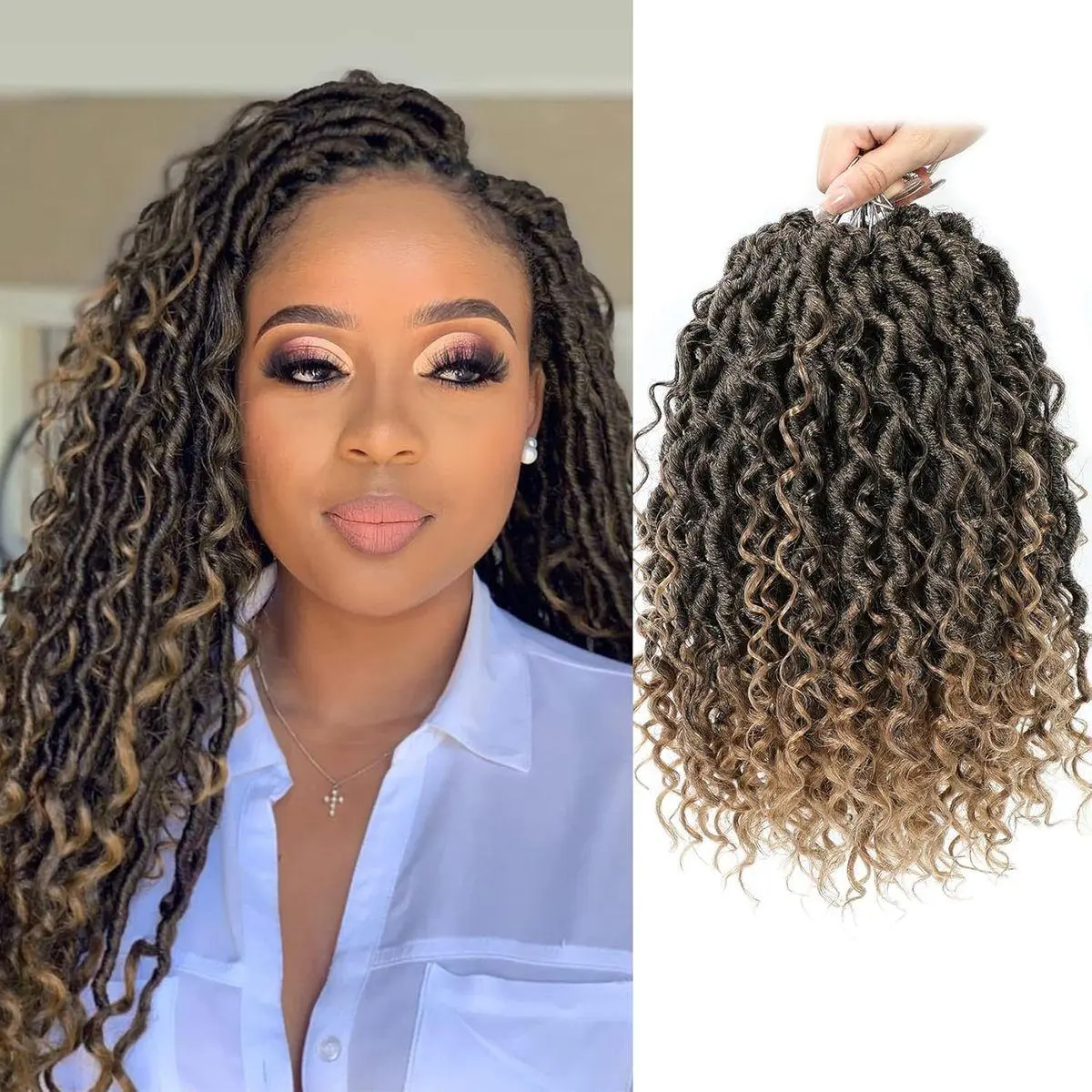 Goddess Locs Crochet Hair 12 Inch, 8 Packs New Faux Locs Crochet Hair for Black Women, Crochet locs with Curly Ends (12Inch (Pack of 8), T27#)