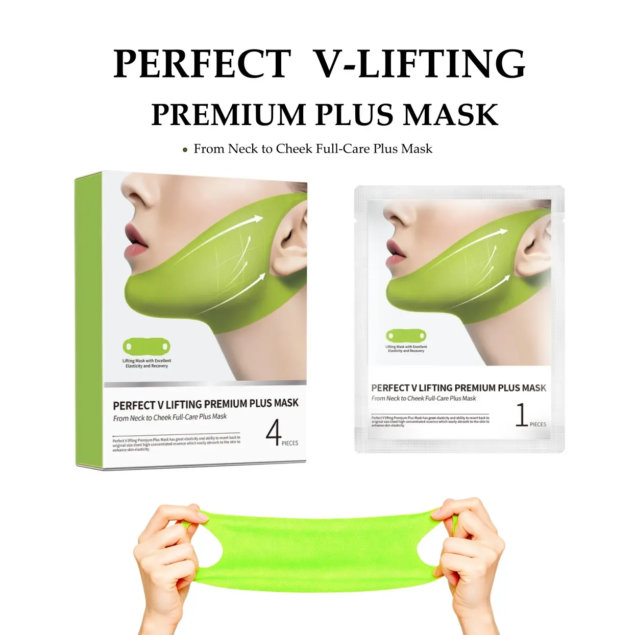 V-Shape Lifting Mask Set, 4 Pcs Chin Lift Masks per Box,Double Chin Strap with Peptides and Collagen, HydratingBrightening Tightening Mask Kit
