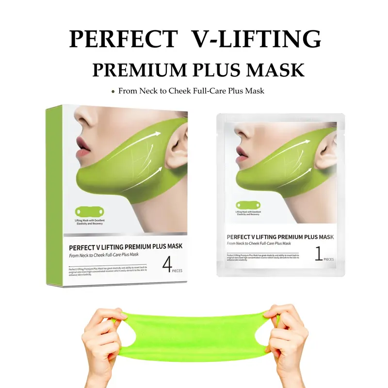 V-Shape Lifting Mask Set, 4 Pcs Chin Lift Masks per Box,Double Chin Strap with Peptides and Collagen, HydratingBrightening Tightening Mask Kit
