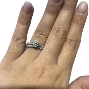 1.05ct Round Bezel Set Moissanite Ring with Matching Band | VS D Color | Size 7