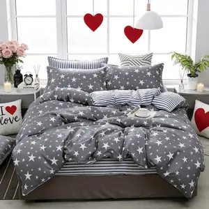 Blue Background Star Print Microfiber Sheet Set, Includes 1 Duvet Cover and 2 Pillowcases, No Core, for Bedroom and Dormitory, Bedding Set