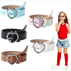 F-BLT03  5 Pcs Girls Belt Cute Heart Shape With Metal Buckle Elastic Stretch Adjustable Waist Belt for Girl Dress Pants Jeans