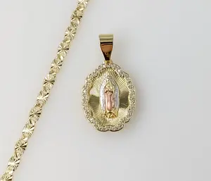 Plated Tri-Color Virgin Mary 4mm Star Chain Necklace