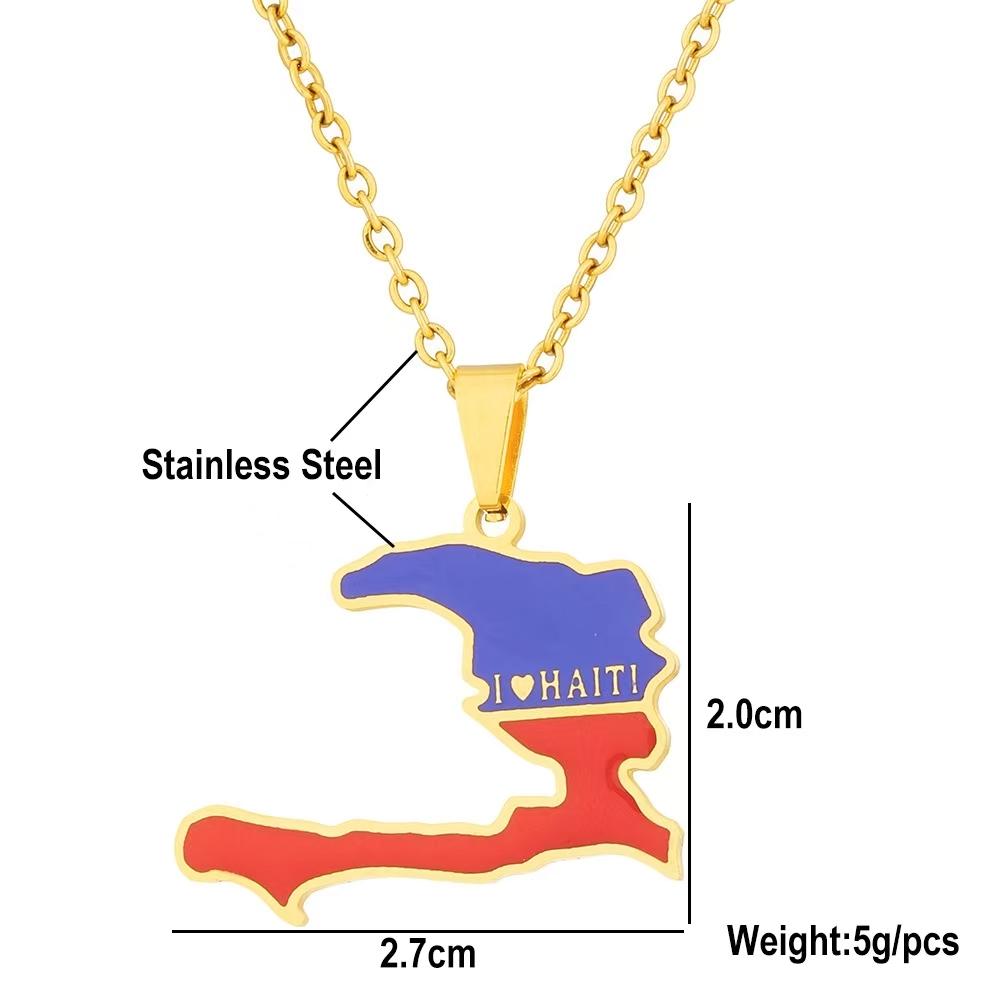 Stylish Haiti Map Pendant Necklace Lightweight Unique Design For Women Trendy Gift