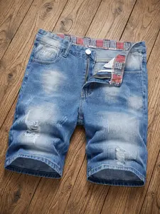 Men's Light Blue Ripped Denim Shorts, Casual Loose Fit Knee-Length Distressed Jeans Shorts for Summer, Casual Fashionable Shorts