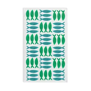 Slightly Subtle Sardine Green and Blue on White Hand Towel, Fish Nautical Coastal Home Kitchen Bath Decor, Unique Gag Gift, Beach House