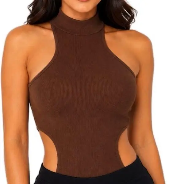 Women’s 1-Shoulder Ribbed Sleeveless Knit Top - Chocolate Brown
