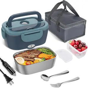 VABASO Electric Lunch Box for Adults, 80W Heated Lunchbox, Portable Food Warmer for Work/Office/Car/Truck with 1.5L 304 SS Tableware, Dark Green