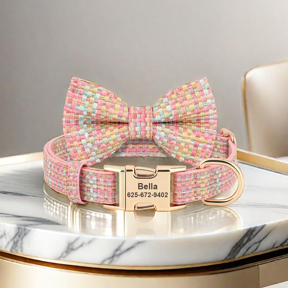 Personalized Leather Dog Collar With Bowknot