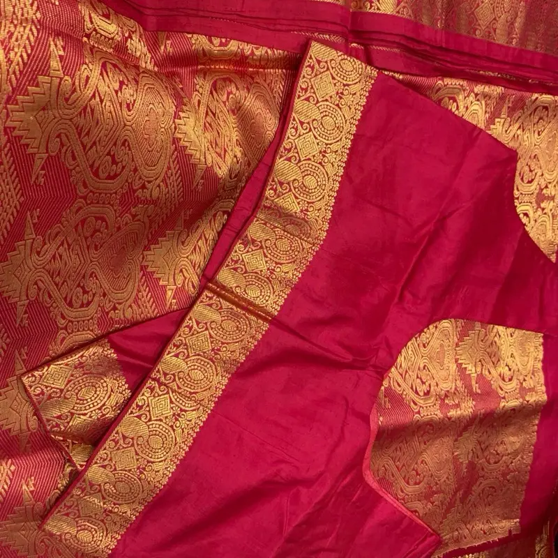 Brocaded Silk - Gold and Pink Patterned Fabric with Intricate Design
