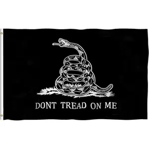 Black Don't Tread On Me Flag - Vivid Yellow Color, Fade-Proof Polyester, Brass Grommets, 3x5 Ft Banner for Libertarians & Freedom Supporters