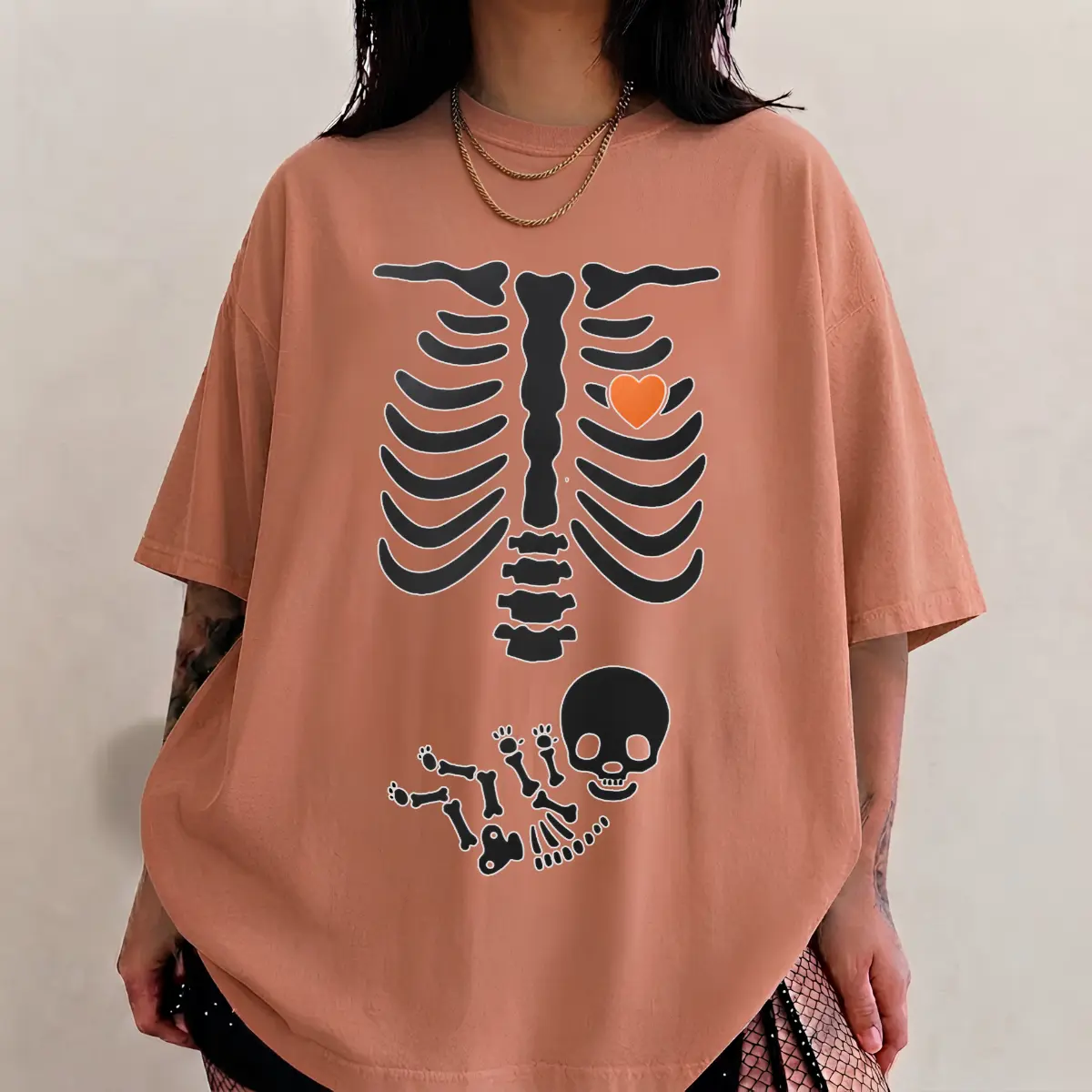Comfort Colort Maternity Skeleton Ribcage Baby Heart TShirt