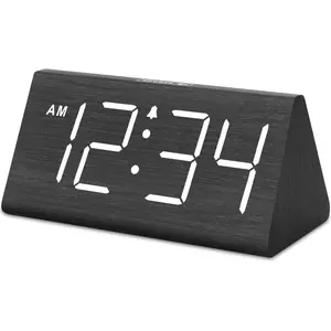 Wooden Digital Alarm Clocks for Bedrooms-Electric Desk Clock with Large Numbers, USB Port, Loud Alarm for Heavy Sleepers, Adjustable Volume, Dimmer, DST, Wood Décor Gifts, Adapter Powered