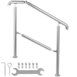 fathersdaygift VEVOR Stainless Steel Transitional Handrail fit for Level Surface and 2 to 3 Adjustable Stair Indoor Outdoor Step Railings 441lb Capacity with Installation Kit Porch DIY, Silver