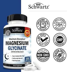 Magnesium Glycinate 500mg Capsules (120 Mini Caps) Maximum Absorption Magnesium Supplement for Nerves Muscles Heart Mood and Sleep Support (Vegan Safe with No Gluten, Soy or GMOs)