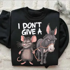 I Don’t Give a Rat’s Ass T-Shirt, Funny Sarcastic Donkey Sweatshirt, Quirky Humor Graphic Tee, Trending Meme Shirt, 100% Cotton, Made in USA