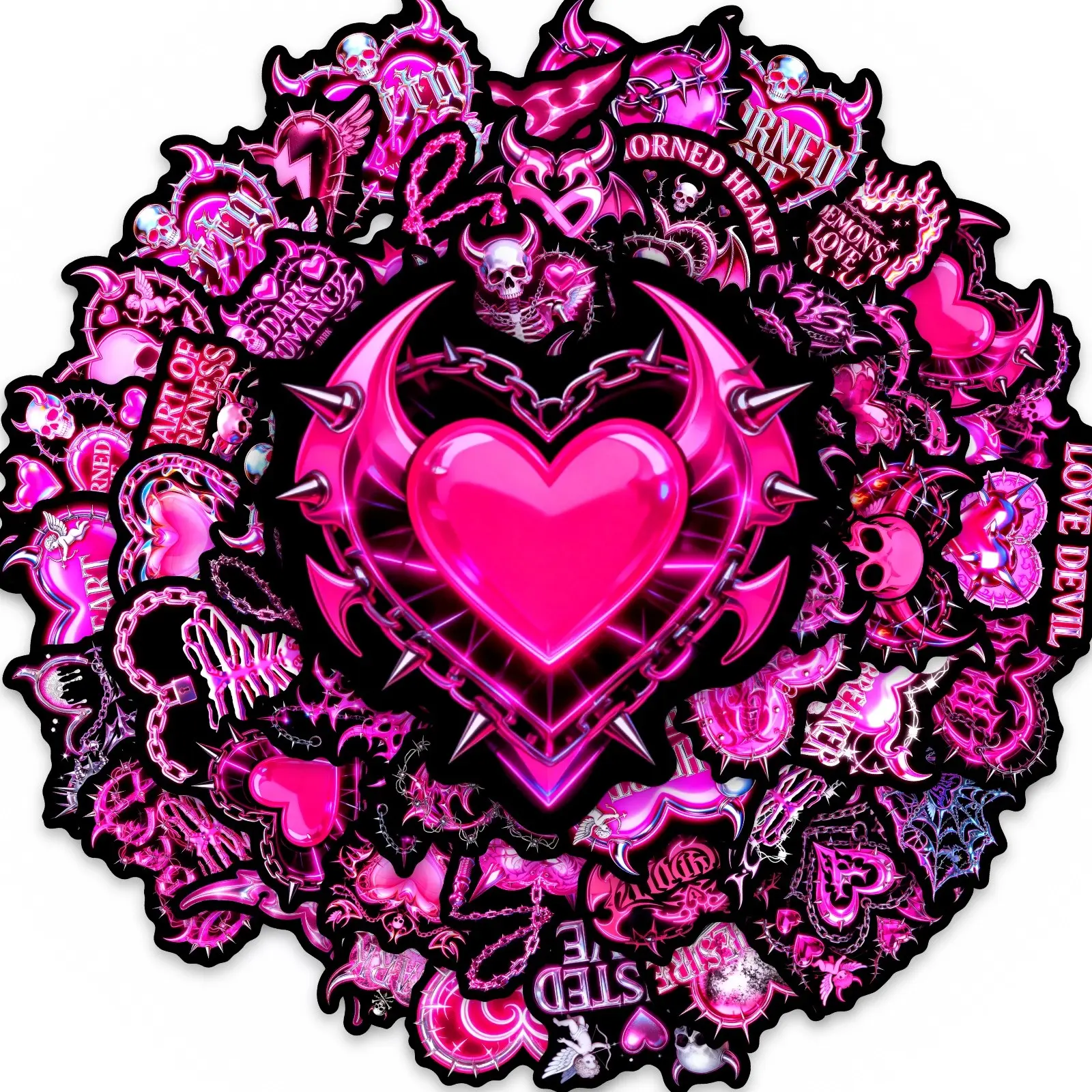 50 Pieces Gothic Pink-purple Themed Stickers Decal Set, Suitable for Decorating Scrapbooks, Journals, Laptops, Water Bottles, Cars and More, Ideal Creative Birthday Gifts