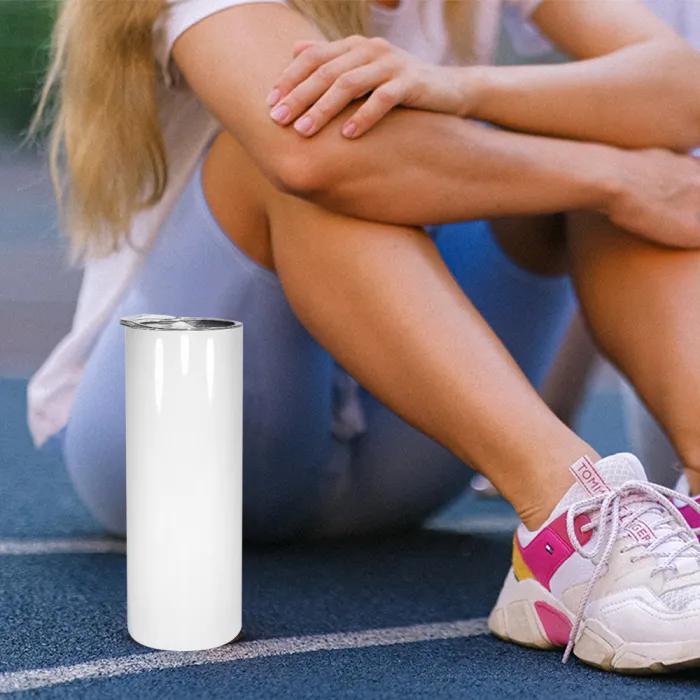 FECBK 25-Pack 20oz Skinny Tumbler with Flat Edge & Straw | 304 Food-Grade Stainless Steel Sublimation Blank Cup for Custom Iced Coffee, Juice & Sparkling Water | Large Capacity Party Drinkware Set