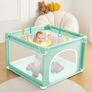 BIOBY Portable Baby Playpen, 36x36x26 inch, Small Baby Play Pens, Portable Soft Mesh Sturdy Pipe Ample Space for abies and Toddler, Full Mesh Design, Indoor & Outdoor Kids Activity Center, Portable Travel Design, Green