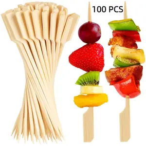 100PCS Disposable Bamboo BBQ Skewers, Food Picks for Hamburgers Fruits, Cocktail Decorations, Party Snack Sticks, Barbecue Utensils, Grilling Barbecue Accessories, Edulis Phyllostachys