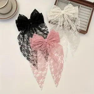 SpringStatements Women's 3-Pack Lace Bow Accents Hair Accessories - White Claw Clip, Ribbon Hairpins, Metal Clips, Secure Lightweight Durable Super Cute Picks for Parties, Weddings