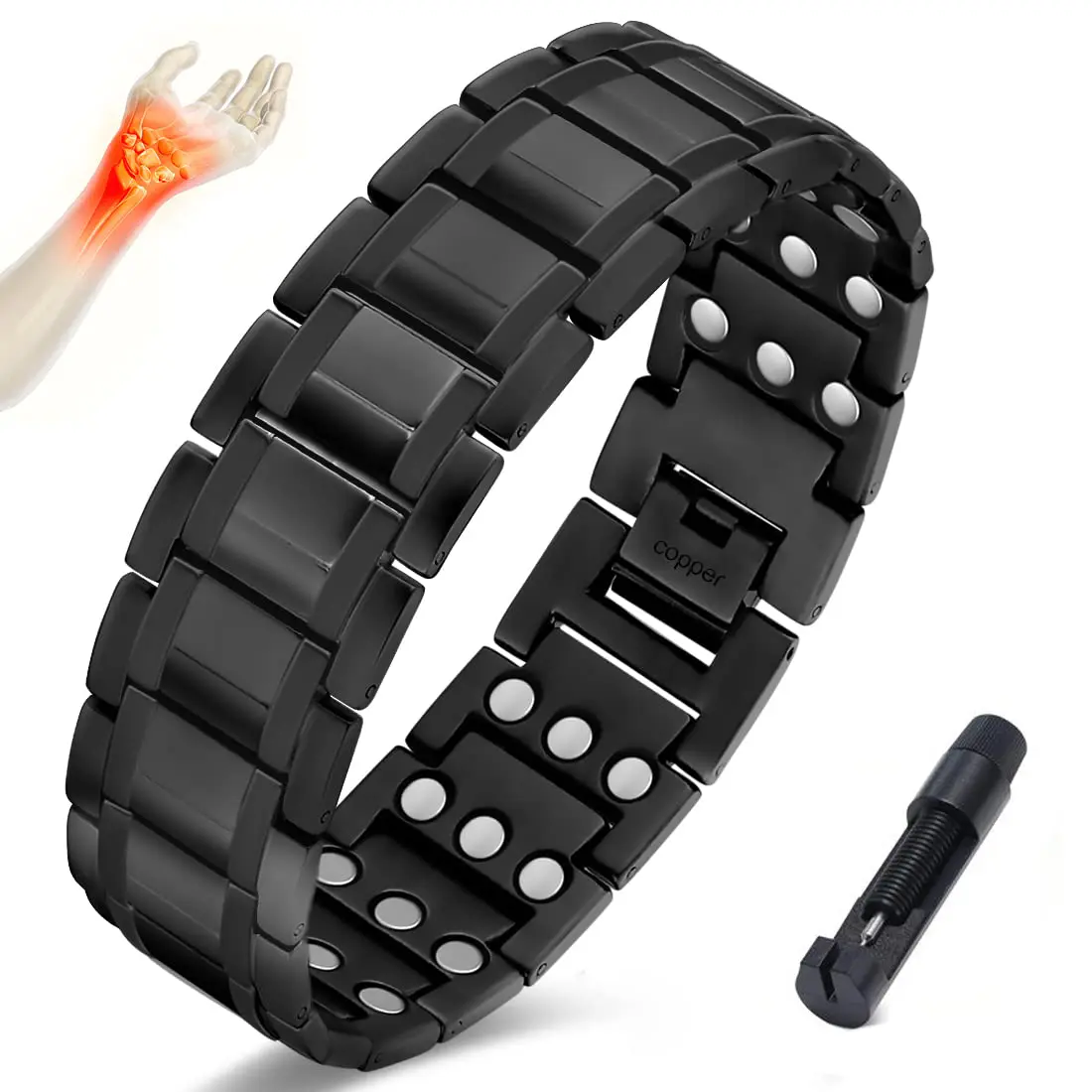 3X Copper Magnetic Therapy Bracelet for Men Triple Ultra Strength Magnets Pure Copper Magnetic Bracelet & Ring Set with Adjustable Sizing Tool Anniversary Durable Fitness Tracker Electronic Gadgets