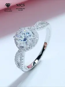 S925 Sterling Silver Synthetic Moissanite Ring, Luxury Engagement Ring for Women, Fashion Jewelry for Party, Daily Decor, Trendy All-match & Exquisite Jewelry for Birthday Gift