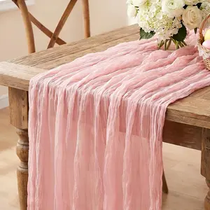 10FT Dusty Pink Boho Gauze Cheesecloth Table Runner for Spring Easter Girl Baby Shower Bridal Shower Wedding Tea Party Birthday Decorations