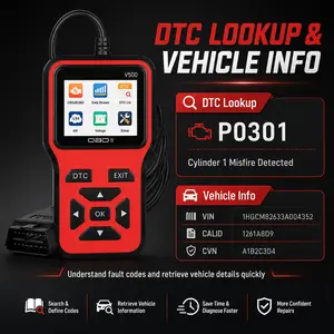 V500 OBD2 Diagnostic Tool, Car Battery Voltage Tester, DTC Lookup Engine Code Reader with Full OBD2 Functionality, Mode 6-8 Reset for OBDII EOBD Vehicles