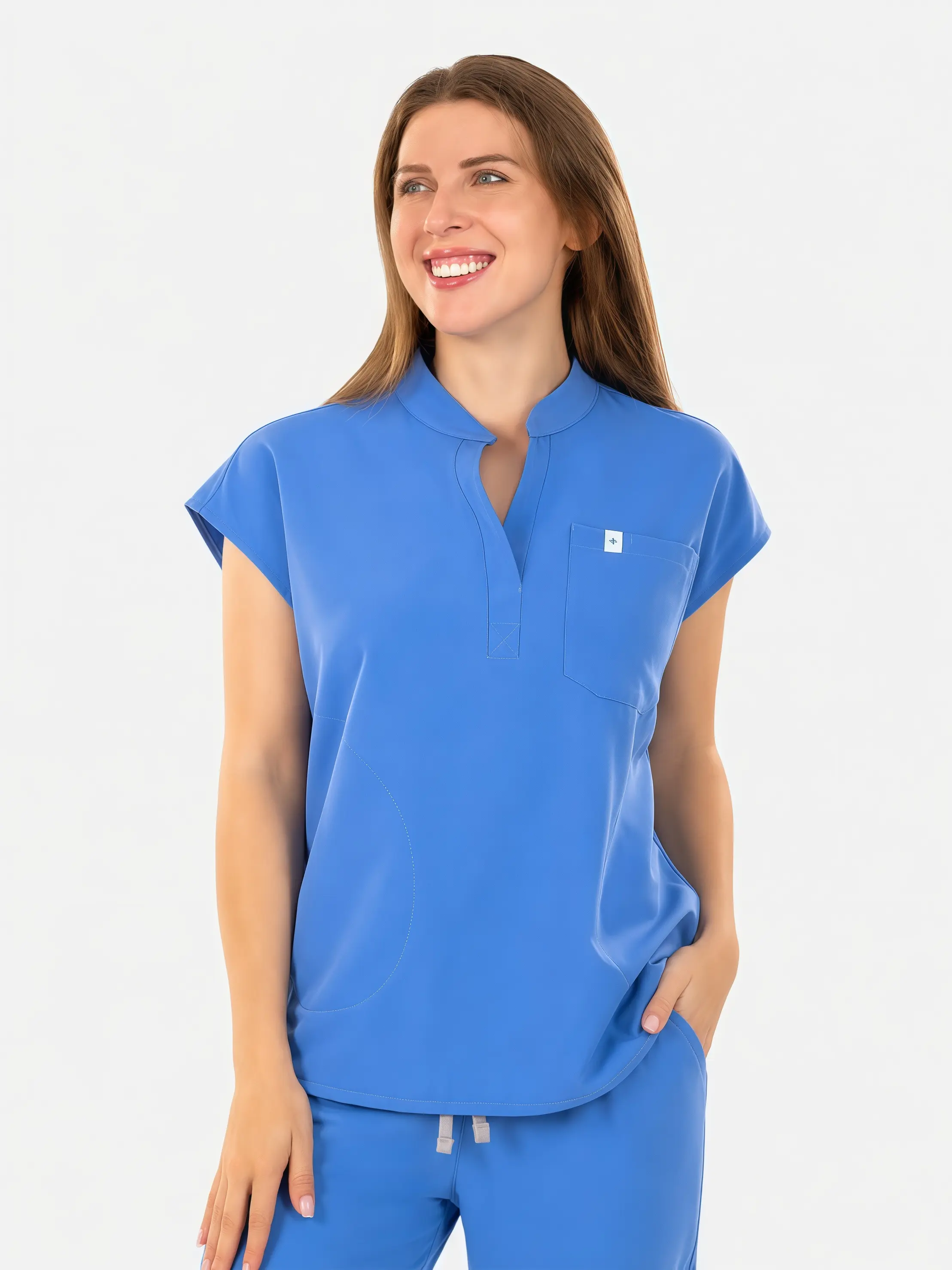 Women's Scrub Shirt by EADFLIE, Soft Stretch Short Sleeve Nurse Uniform Top with 4 Pockets, Regular Fit, Navy Blue