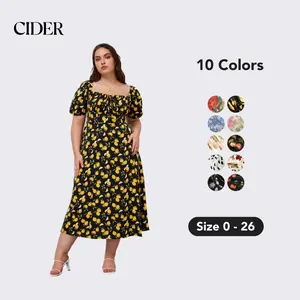 Cider Lemon Split Knotted Shirred Midi Dress
