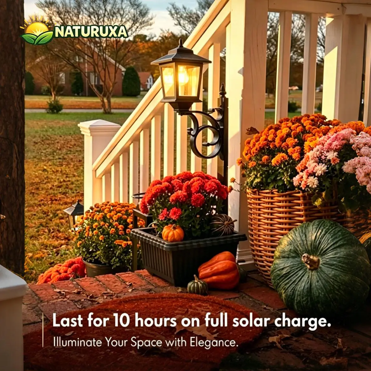 Naturuxa Outdoor Flower Pots for Real or Fake Flowers, Solar Lamp Post Lights - Wall Mount or Freestanding, Waterproof Decorative Lamp for Lawn, Patio, Front/Back Door