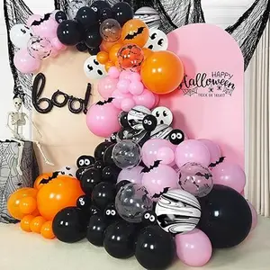 Black Pink Halloween Balloon Garland Arch Kit, Pink Halloween Decorations Party Supplies for Girl, Large Size Halloween Balloon Garland, Boo foil balloon, Bat Balloons