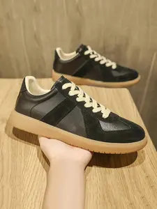 Men's Colorblock Lace Up Low Top Sneakers, Casual Comfortable Breathable Sports Running Shoes, Fashionable Sneakers for Daily Wear, Closed Men's German Training Shoes, Genuine Leather Retro Sports Sneakers, Men's Athletic Shoes, Men's Training Shoes,