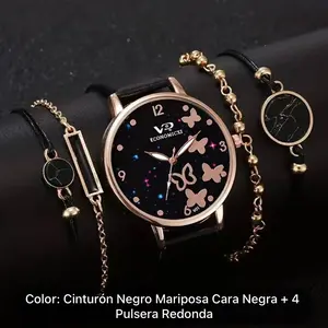 Fashionable quartz women's watch with butterfly design  Y2K cute analog wristwatch and 4-ply bracelets.