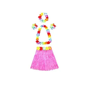 Hawaiian Grass Skirt and Lei Set, Perfect for Luau Parties, Summer Beach Parties, Pool Parties, Colorful Lei and Grass Skirt, Hawaiian Theme Photo Booth Props, Tropical