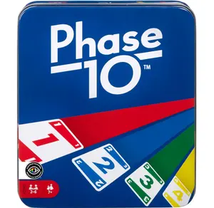 Mattel Games Phase 10 Card Game with Color Blind Accessible Deck in Storage & Travel Tin for Kids, Adults & Families