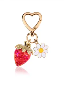 Cute Strawberry Keychain,Bag Charms,Kawaii Heart Flower Daisy Key chains, Keychain for Bags, Accessories Decor for Girls Purse Gift