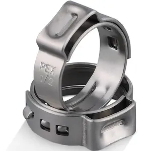 304 Stainless Steel PEX Clamp Rings - 1/2 Inch and 3/4 Inch Single Ear Cinch Clamps for Reliable Plumbing, Pipe and Hose Repair