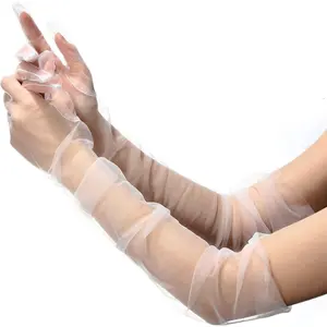 Women's Long Mesh Tulle Gloves 27'' Sheer Party Opera Elbow Length Gloves for Wedding Bridal Dance Party