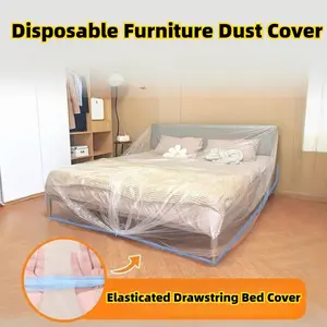 6pcs Disposable Elastic Dust-proof Bed Cover, Oversized Sofa and Furniture Protector, Plastic Protective Film for Renovation, Dust-proof Film, Suitable for Dormitories, Living Rooms, Courtyards and Offices